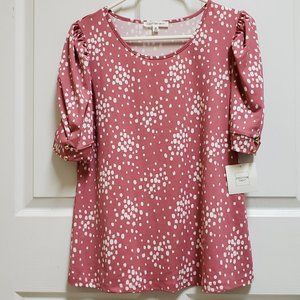 Perseption Concept Women's M Pink White Blouse Scoop Neck NWT